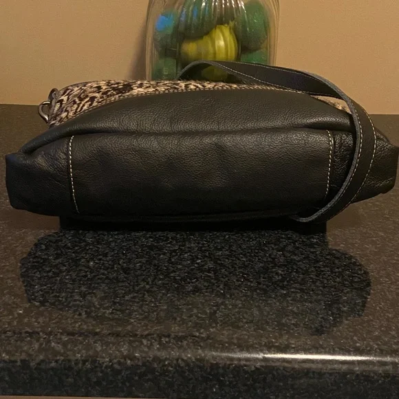 Myra Bag Black and Tan Antiquated Leather & Hairon Snake Print Bag - Picture 7 of 15